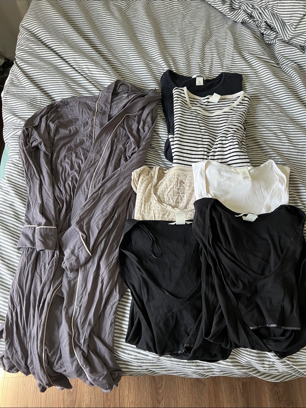 Maternity/ nursing Tops & Lightweight Robe - Black, White, Stripe, Taupe
